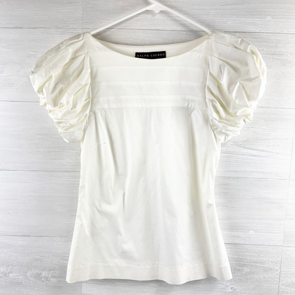 Ralph Lauren Black Label Puff Sleeve Pleated Top